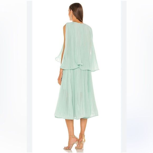 AMUR Arlette Dress in Soft Sage pleated midi sheer trapeze swing Revolve $598 6 - Picture 4 of 16